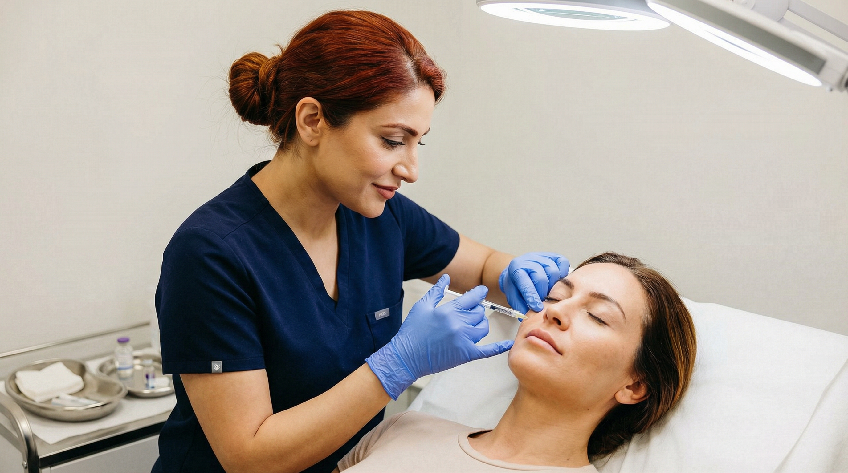Physician performing a neuromodulator injectable treatment with a patient at Trita Medical Clinic in Ottawa.